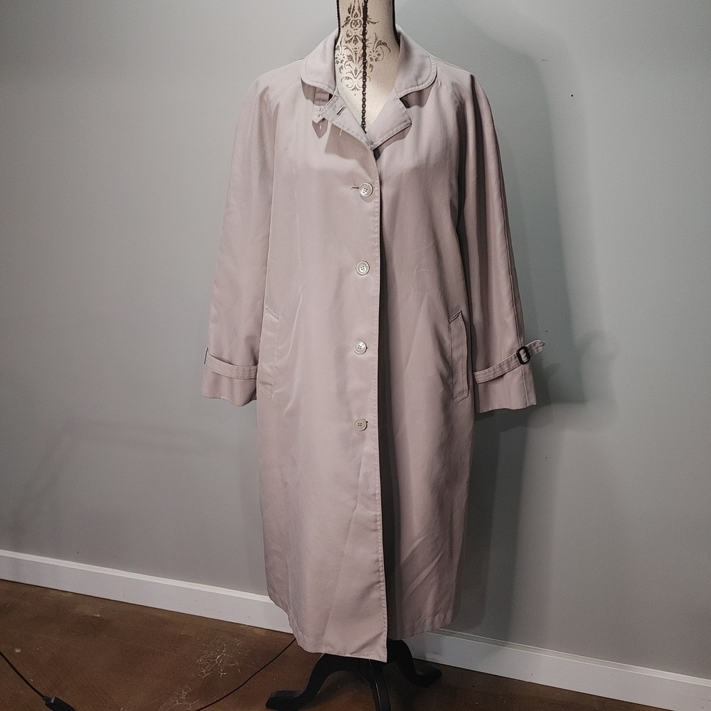 Misty Harbor Womens Tan Trench Coat Removable Faux Fur Lining Size 12R Longline